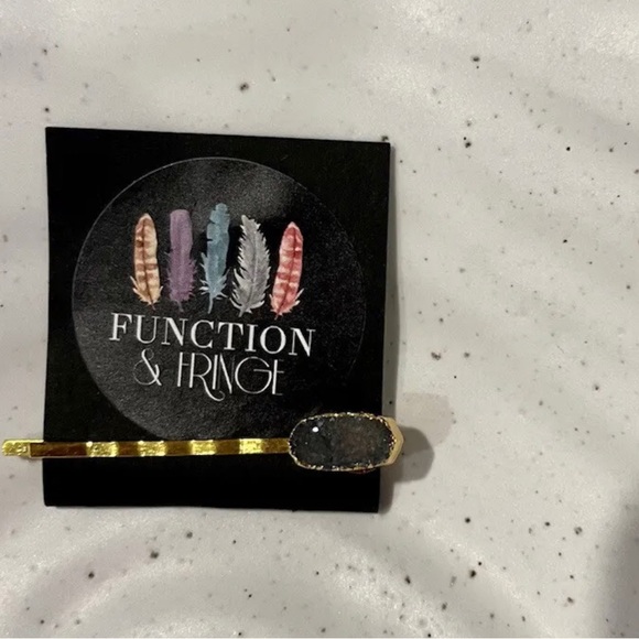 NEW Function & Fringe Gray and Gold Druzy Bobby Pin Style Hair Barrette - Picture 4 of 4